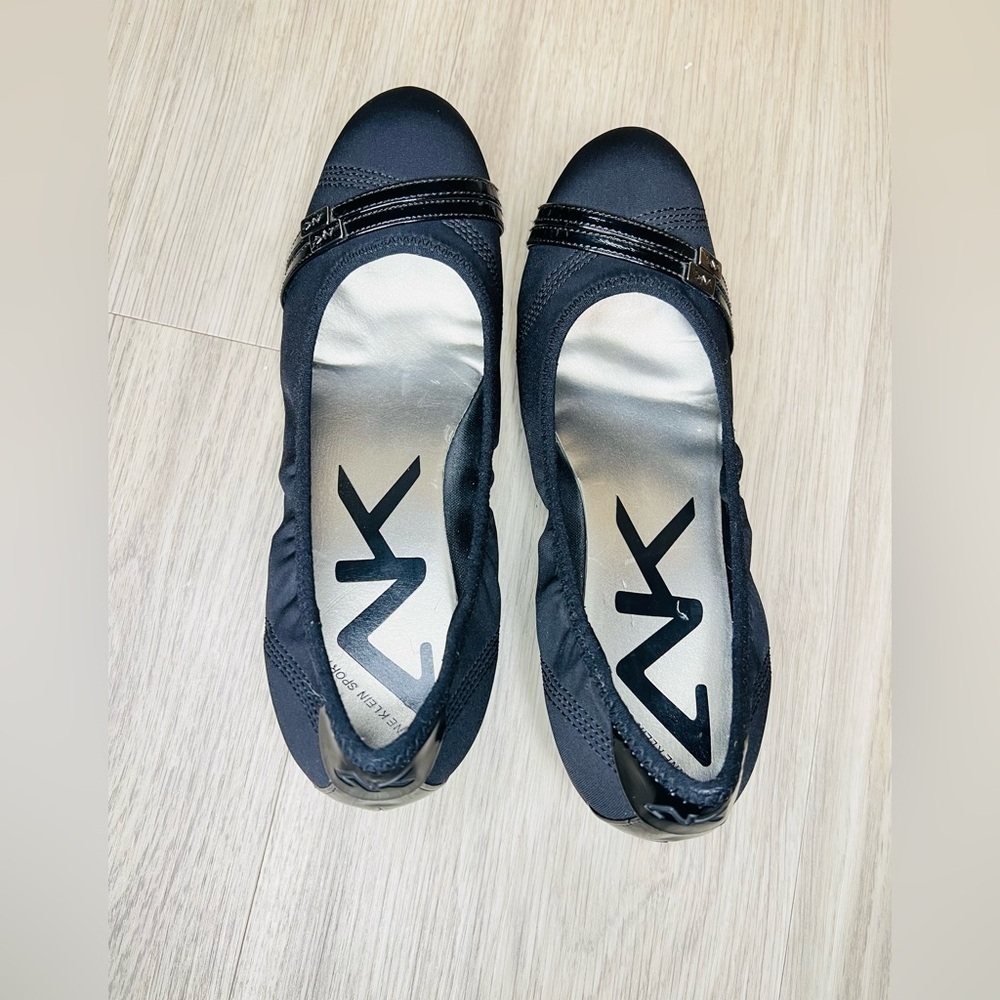 Anne Klein sport patent toe black wedges size 7M